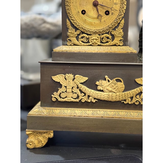 French Restoration Athena (Minerva) Patinated & Fire-Gilt Bronze Mantel Clock by Louis Alfred Baveux For Sale - Image 11 of 16