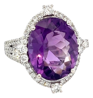 Natural Amethyst Diamond Ring Size 6.5, 14k Gold 8.83 TCW Certified