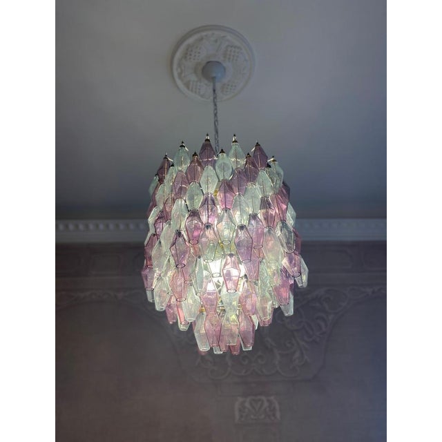 Gold Mid-Century Pink Amethyst and Clear Poliedri Chandelier, 1960 For Sale - Image 8 of 14