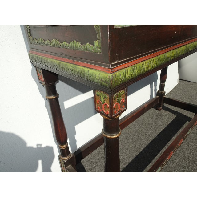 Antique Spanish Style Carved Vargueno Bargueno Drop Front Secretary Desk Cabinet For Sale - Image 12 of 18