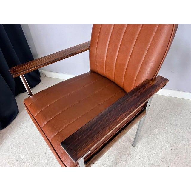 Brown Armchair in Brown Real Leather & Rosewood by Sven Ivar Dysthe for Dokka For Sale - Image 8 of 11