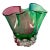 Signed David Van Noppen Ruffled Art Glass Vase in Emerald Green, Cranberry Pink & Blue For Sale