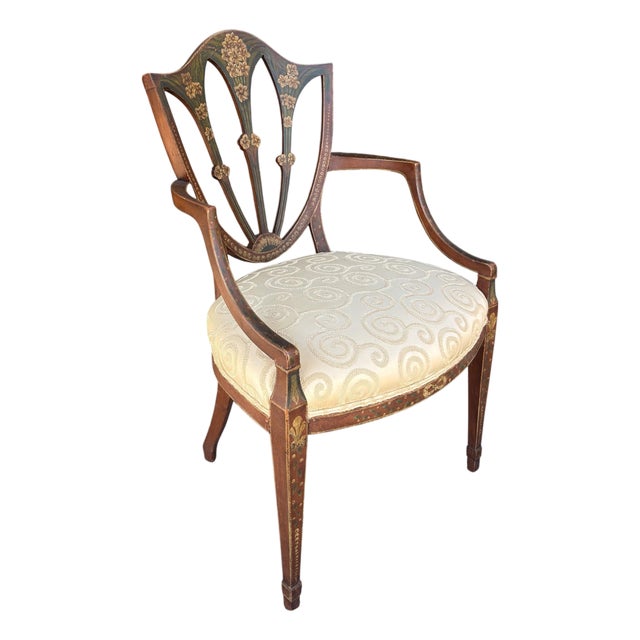 Antique Hepplewhite Painted Open Armchair - 1 of 2 For Sale