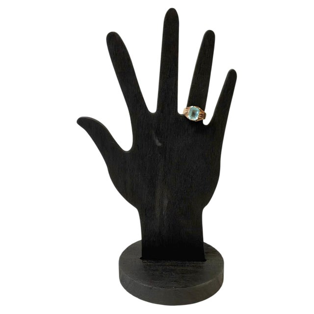 Metal 10k Yellow Gold With Faceted Blue Gemstone Ring For Sale - Image 7 of 8