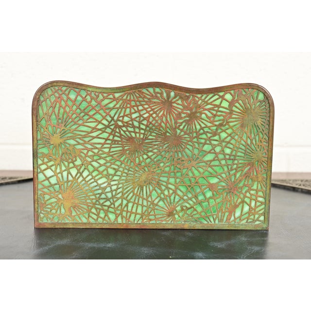 Metal Tiffany Studios New York Pine Needle Bronze and Favrile Slag Glass Letter Rack For Sale - Image 7 of 11
