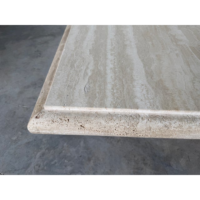 Stone 1980s Italian Postmodern Bullnose Beige Travertine Square Coffee Table by Stone International For Sale - Image 7 of 18