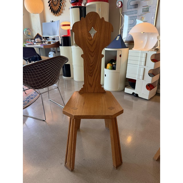 Mid-Century Modern Vintage Mid-Century Alpine French Brutalist Carved Oak Side Chairs Pair Wabi Sabi Style For Sale - Image 3 of 18