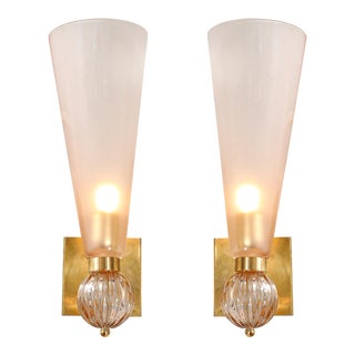 Modernist Hand-Blown Smoked Garnet Conical Murano Glass & Orbital Drop Sconces For Sale