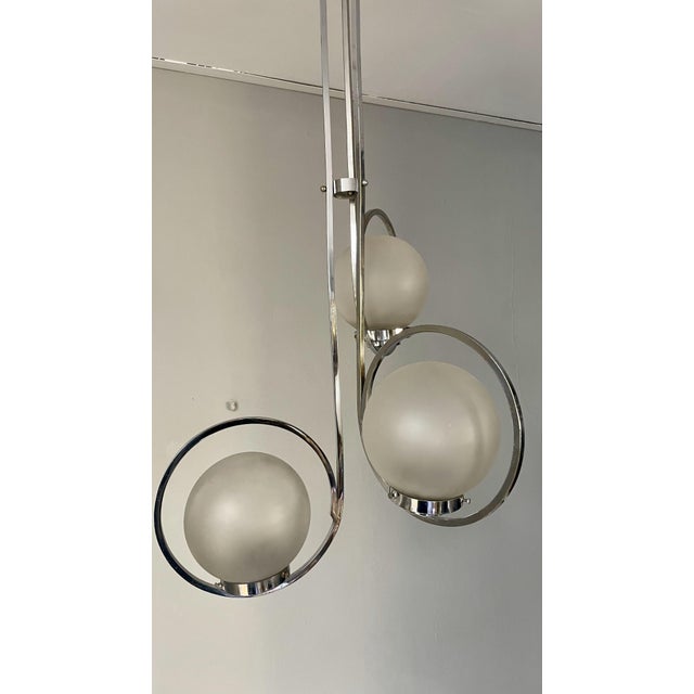 Metal Art Deco Silver Ceiling Lamp with Three Sphere Shades For Sale - Image 7 of 18