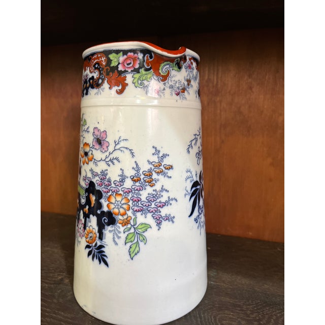1900s Ridgway English Transferware Large Pitcher Jug Imari Blue White Corey Hill For Sale - Image 9 of 9