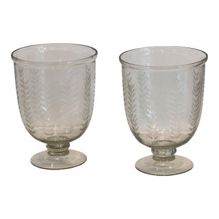 Pair of Etched Glass Vases With Wheat Design For Sale