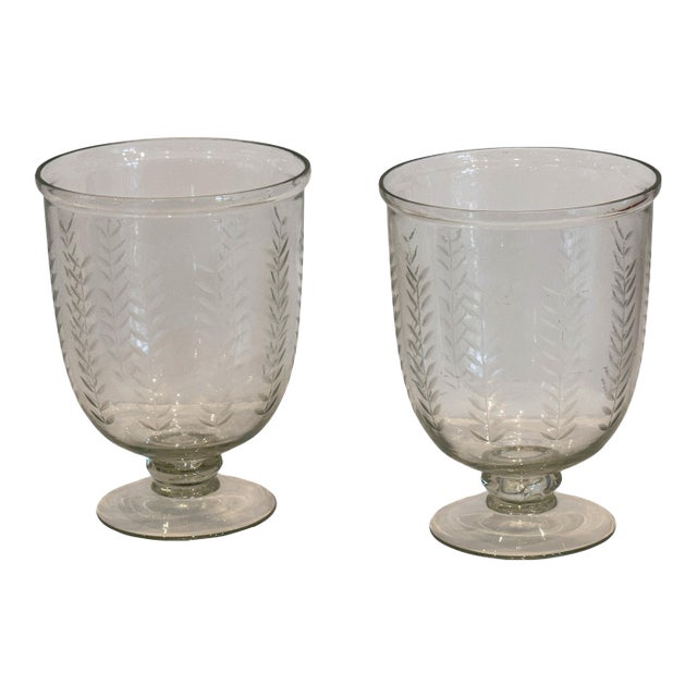 Pair of Etched Glass Vases With Wheat Design For Sale