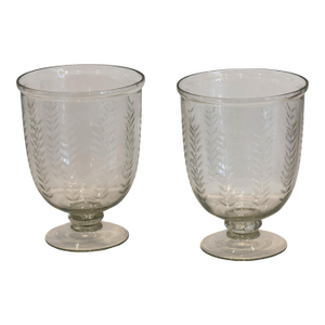 Pair of Etched Glass Vases With Wheat Design