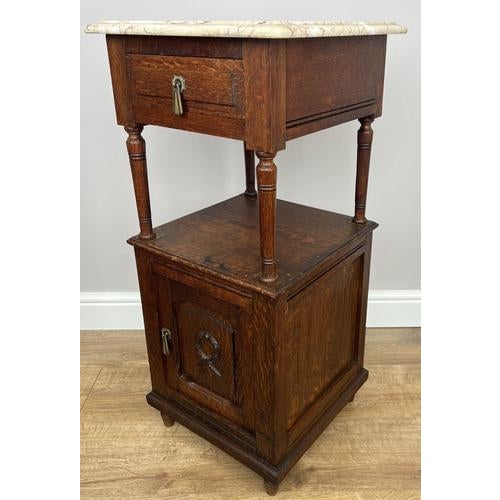 Bedside Tables in Carved Oak with Marble Top, Set of 2 For Sale - Image 9 of 14