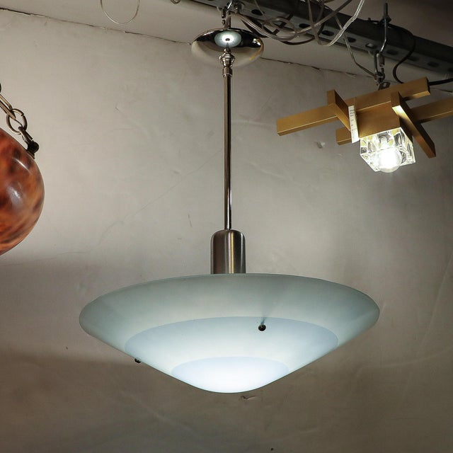 Glass Art Deco Machine Age Sky Blue Glass Pendant Chandelier For Sale - Image 7 of 10