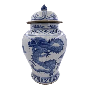 Contemporary White & Blue Small Dragon Temple Jar
