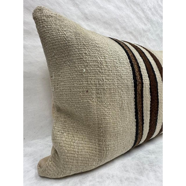 Turkish Hemp Pillow Cushion Natural Beige Brown Pillow Cushion Cover 16" x 24" For Sale - Image 4 of 4