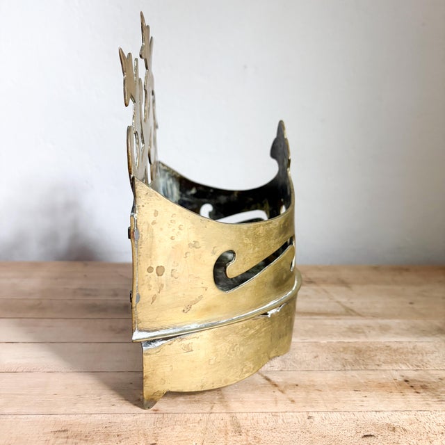 Metal 1800's Brass Crown Shaped Wall Pocket or Hearth Tidy, Antique Wall Storage For Sale - Image 7 of 11