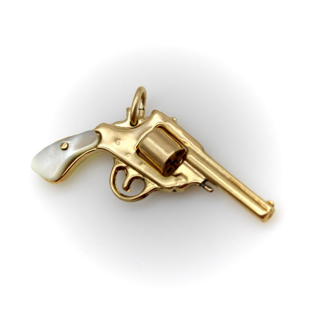 Vintage 14k Gold & Mother-of-Pearl Miniature Gun Pendant or Charm For Sale - Image 4 of 8