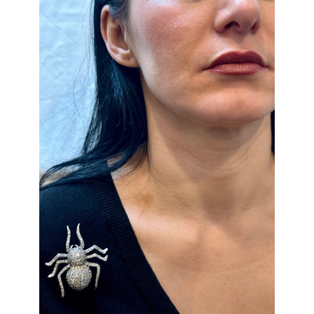 Vintage 18 Karat White Gold & 7.7 Ct of Diamond Spider Brooch /Pin , 18.8 Gm For Sale - Image 12 of 18