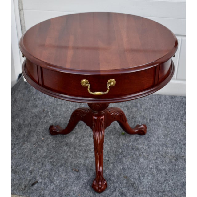 Chippendale Pennsylvania House Mahogany Drum Table Vintage Pedestal Ball Claw Feet Side For Sale - Image 3 of 15