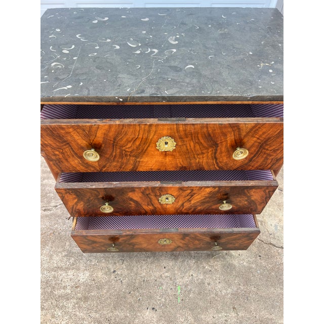 Black French 19th Century Empire Burl Walnut Marble Top Chest of Drawers For Sale - Image 8 of 12