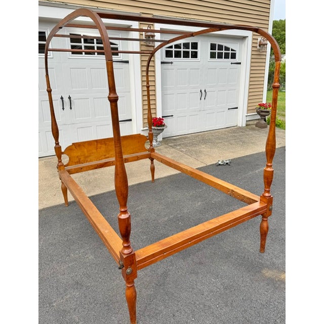 American Antique Early 19th Century American Curly Maple Canopy Bed For Sale - Image 3 of 12
