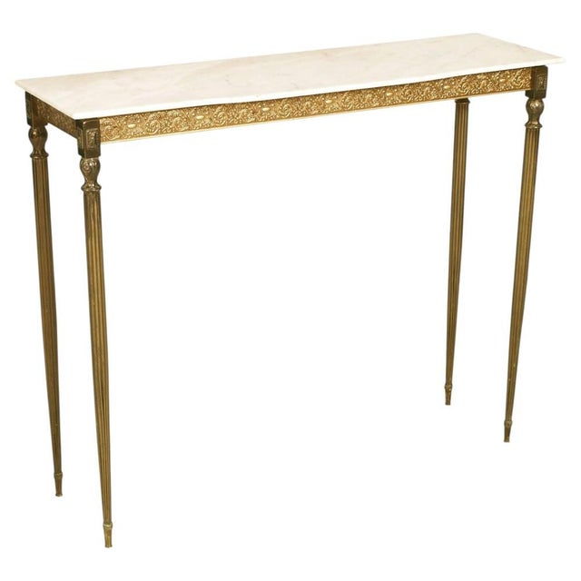 Antique Italian Brunished and Gilt Brass Console with Carrara Marble Top, Venice, 1920s For Sale - Image 3 of 9