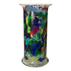 1990s Tall Cylinder Multicolor One of a Kind Hand Painted Vase, Signed by Monique Nichols