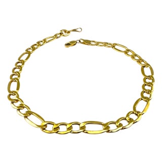 Italian 14k Yellow Gold Gold Figaro Chain Bracelet 9" Long For Sale