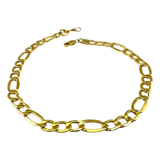 Italian 14k Yellow Gold Gold Figaro Chain Bracelet 9" Long For Sale