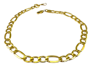 Italian 14k Yellow Gold Gold Figaro Chain Bracelet 9" Long