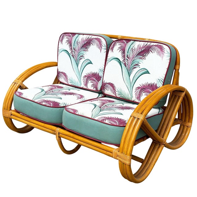 Mid-Century Modern Restored Mid-Century 3-Strand Round Full Pretzel Rattan Settee Sofa For Sale - Image 3 of 7