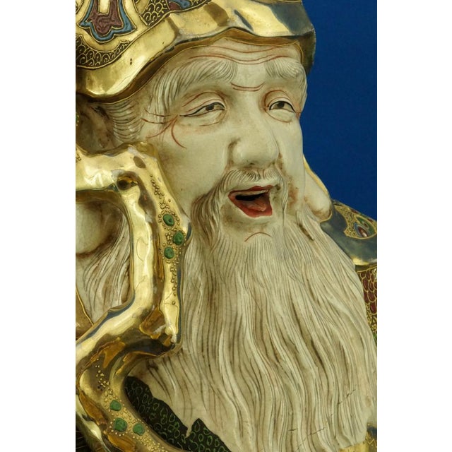 Large 19th Century Meiji Period Porcelain Sculpture of a Holy Monk from Satsuma, Japan, Late 1800s For Sale - Image 13 of 18