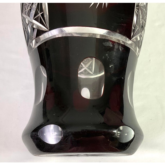 Art Nouveau Bohemian-Cased , Ruby Cut to Clear- Crystal Vase With Starbursts and Geometric Cut Patterns Along the Flared Rim For Sale - Image 3 of 8