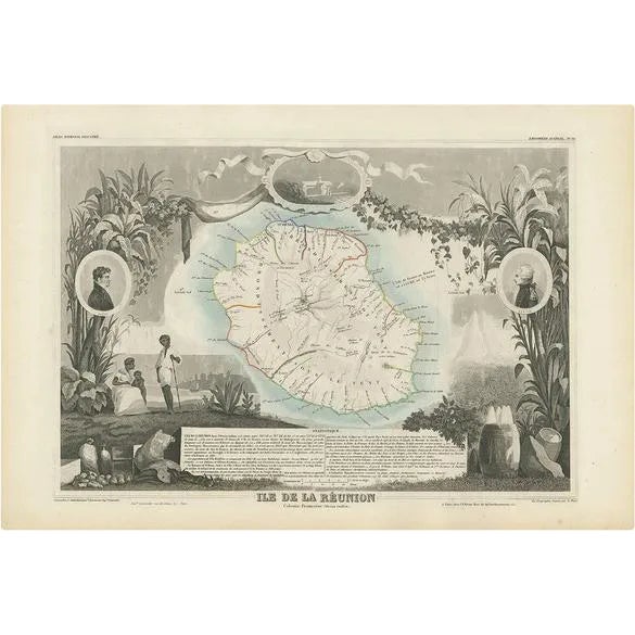 Antique Map of Bourbon in France attributed to V. Levasseur, 1854 For Sale