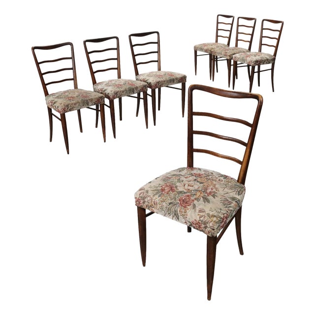 Vintage Chairs in Ash and Fabric, 1950s, set of 7 For Sale