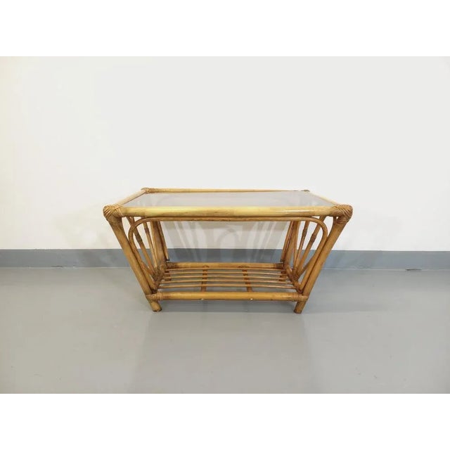 Vintage Smoked Glass and Rattan Coffee Table, 1970s For Sale - Image 11 of 11