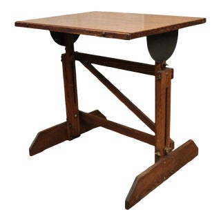 Antique American Industrial Oak Wood Adjustable Artist Drafting Table Work Desk For Sale