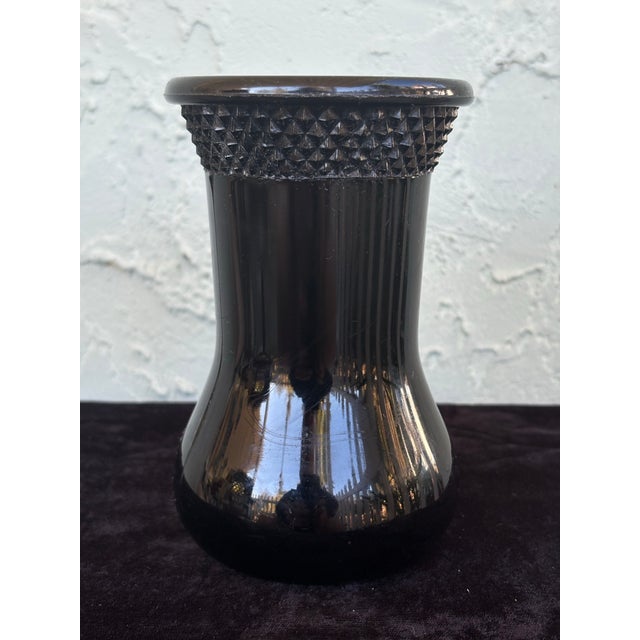 1930s Tiara Black Amethyst Depression Glass Vase Cup With Diamond Point Rim For Sale - Image 4 of 7