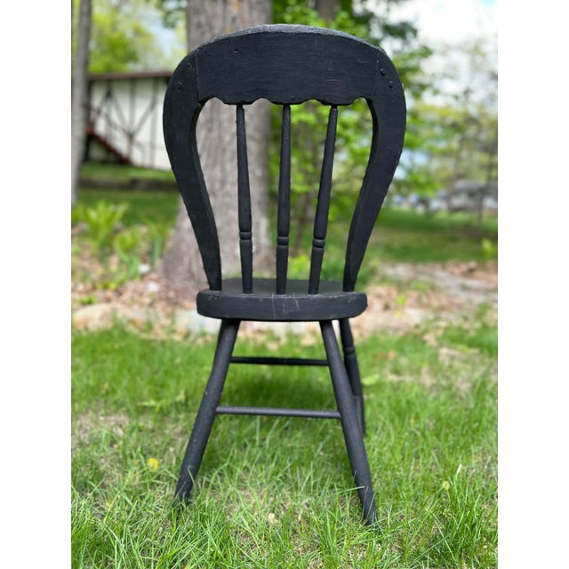 Antique Primitive Black Farmhouse Chair For Sale - Image 6 of 11