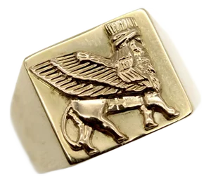 1980s Vintage 18k Gold Lamassu Men’s Signet Ring, Size 12.75