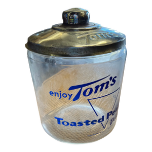 Vintage Mid Century Tom's Roasted Peanut Glass Jar With Metal Top