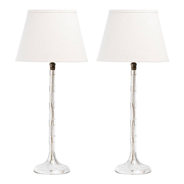 Art Deco Faceted Cut Crystal Lamps - a Pair For Sale