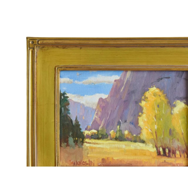 Silvio Silvestri, Listed Artist Meadow & Mountains Landscape Oil Painting Including the Antiqued Gold Frame For Sale - Image 4 of 10