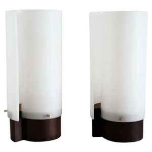 Italian Teakwood Table Lamps with Methacrylic Curved Shades by Gino Sarfatti, 1950s, Set of 2