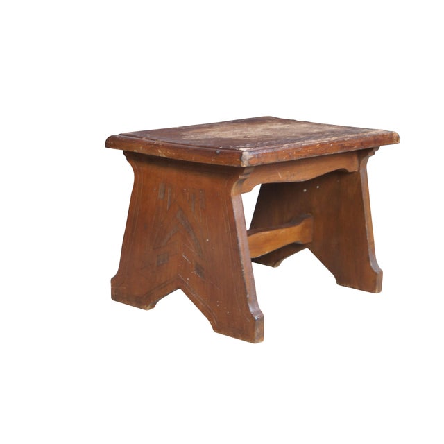 Art Deco Antique Mahogany Gothic Revival Footstool Step Stool Bench Seat Ottoman 15" For Sale - Image 3 of 10