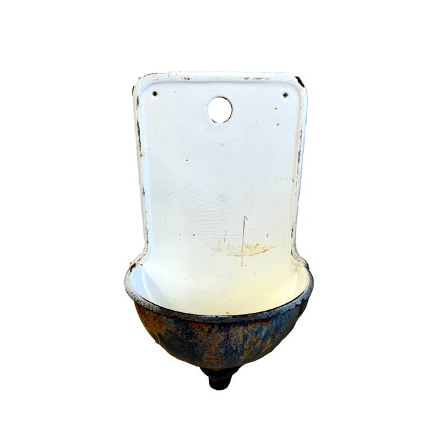 Antique French Enamel and Cast Iron Lavabo Wall Sink Planter For Sale - Image 4 of 8