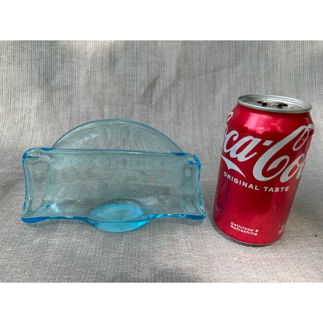 Vintage Folded Blue Art Glass Napkin Holder For Sale - Image 9 of 12