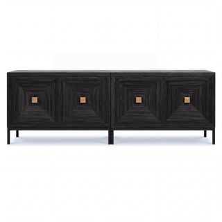 New Uttermost Organic Modern Distressed Black and Gilt Cabinets / Credenza - Pair For Sale